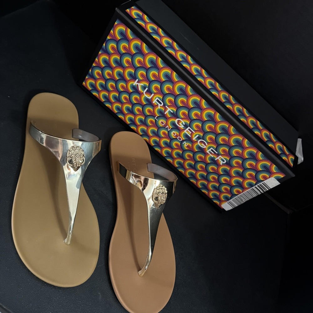 Kurt Geiger London Maddison T-Bar Gold/Bronze Summer Sandals Sz US 6, EU 36 NIB - Picture 3 of 11